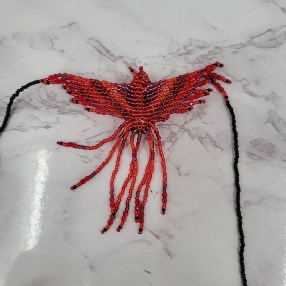 Handcrafted Beaded Cardinal Red Bird Necklace and Earrings Great Gift - Picture 10 of 13